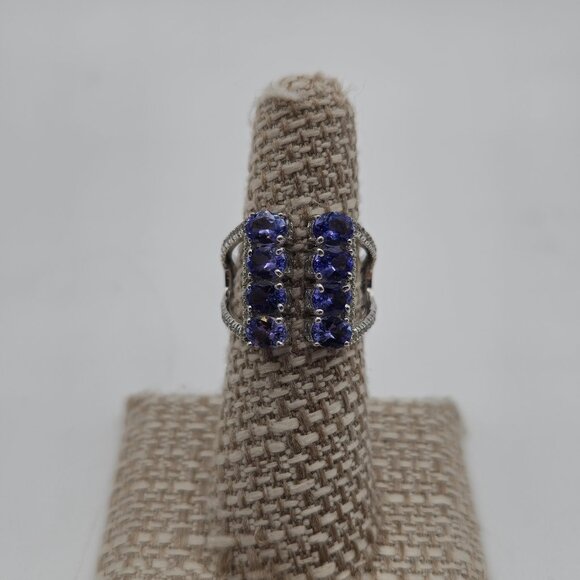 Size 6.5 Sterling Silver Tanzanite With Topaz Accents Open Style Ring A3623 - Picture 1 of 10